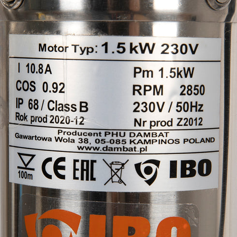 Pompa submersibila IBO Dambat 4SDM3/18, 1.5kW, debit 94l/min, H refulare 135m, racord 1½, rezistenta sporita la nisip